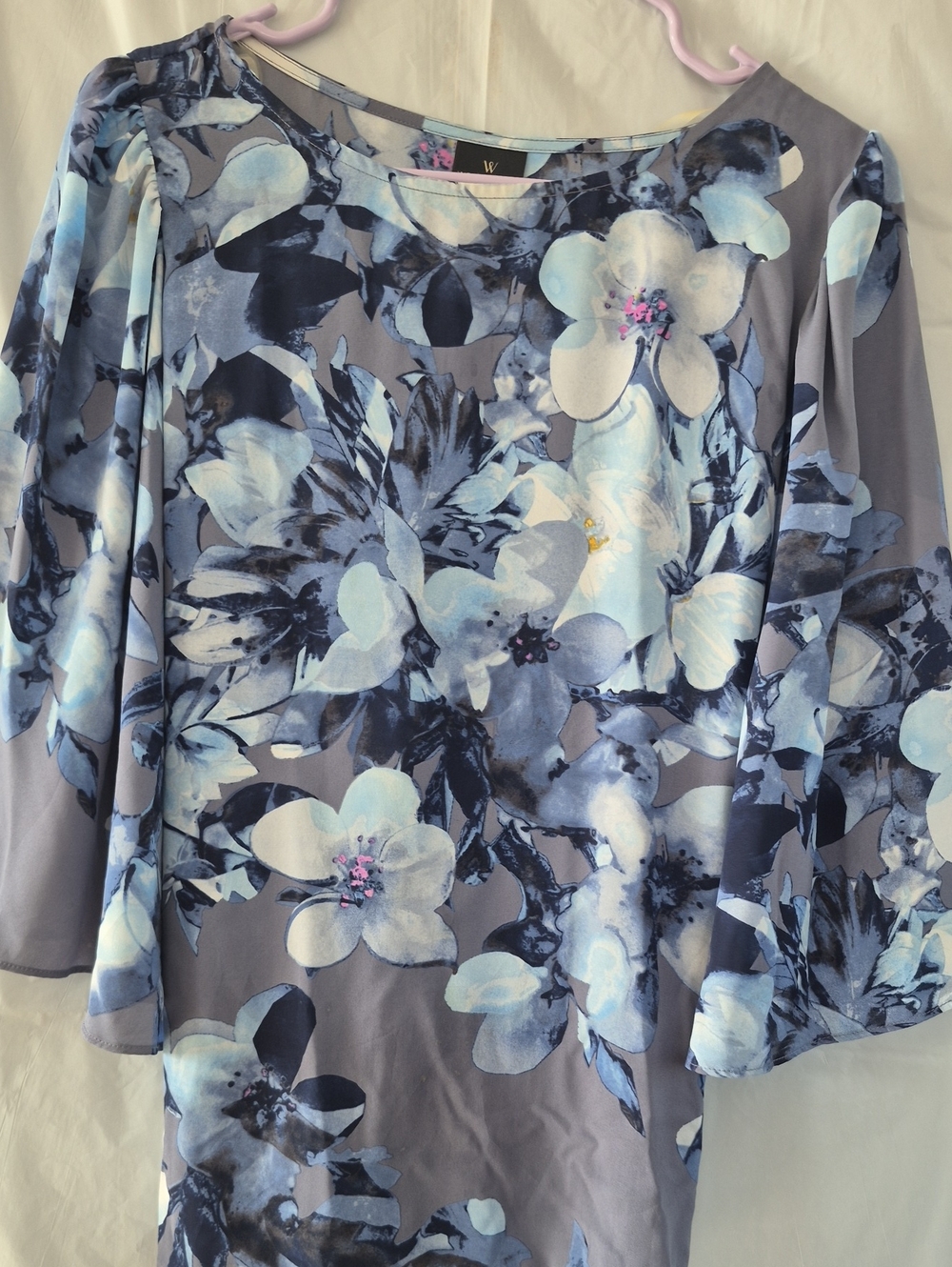 Worthington Blue Gray Floral Scoop Neck Tunic
